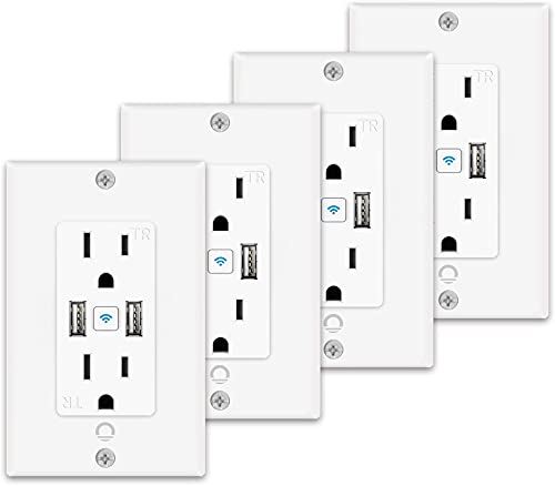 Akıllı USB Priz Duvar İçi-Alexa, Google Home, 15 Amp, Hub Gerekmez, ETL ve FCC Sertifikalı, Yalnızca 2,4 G WiFi (4 Paket)ile Çalışan