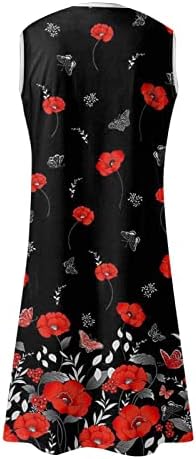 hopolsy Çiçek Elbise Kadınlar için Gevşek Retro Kolsuz Scoop Boyun Midi Elbiseler Yaz Sahte İki Parçalı Moda Tankı Elbiseler