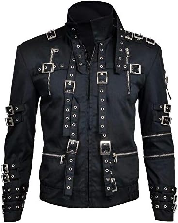 III-Modası Erkek Pop Michael Vintage Kötü Biker Kuşaklı Konser Pamuk Kostüm Siyah Ceket