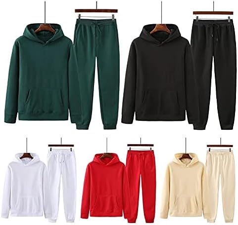 CFSNCM Düz Renk Kapşonlu Spor Takım Elbise İki Parçalı Unisex Uzun Kollu Kazak Elastik Bel pantolon seti Streetwear (Renk: A, Boyut: