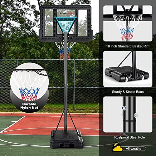 AUGESTER Taşınabilir Basketbol Potası, 4.5 ' -10 'Yüksekliği Ayarlanabilir Basketbol Standı Sistemi w/ Net, 2 Tekerlek ve 44 Kırılmaz