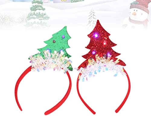 Amosfun Saç Manşet 2 adet Noel LED Kafa Light Up Noel Ağacı Kafa Saç Çemberler Headdress Şapkalar Noel Kostüm Saç Aksesuarları Yetişkin