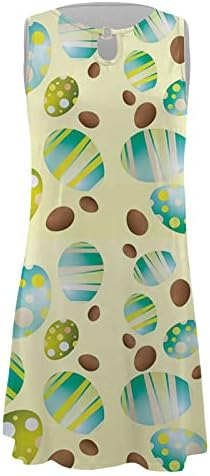 Bayan Paskalya Festivali Kolsuz Elbise Yuvarlak Boyun Hollow Out Güneş Elbiseler Sevimli Renkli Yumurta Baskılı Beachwear