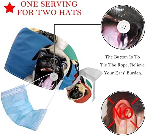 Ayarlanabilir Fırçalama Kabarık Kapaklar, 2 Paket Pug Köpek Çalışma Şapka Saç Kapağı At Kuyruğu Kılıfı, Yumuşak Cerrahi Hemşire Kap