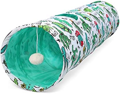 Peluş Top ile Kedi Yavrusu Tünel Tüp Oyuncak-Taşınabilir Oxford Peluş Malzeme Su Geçirmez Dayanıklı Yıkanabilir-İlginç Geometrik Desen