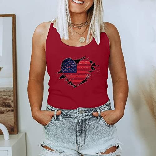 Kadın Kolsuz Gömlek Bağımsızlık Günü Amerikan Bayrağı Tankı Üstleri Gevşek Sevimli baskılı tişört Egzersiz Spor Atletik T Shirt