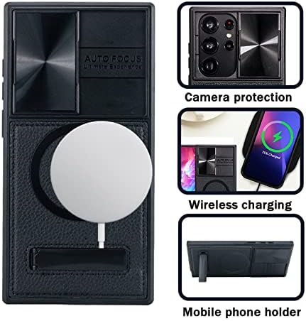 Samsung Galaxy S23 Ultra Manyetik Kılıf için KUGEW MagSafe ve Kablosuz Şarj ile Uyumlu, Dahili Metal Kickstand Slayt Kamera Kapağı