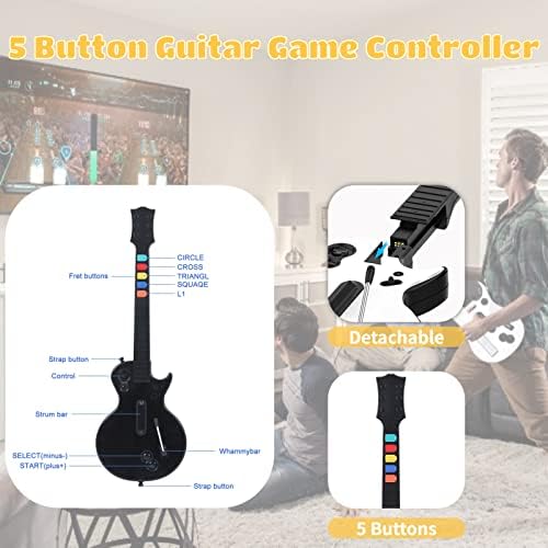 Cryfokt Kablosuz Gitar Denetleyicisi, Alıcı ile 5 Düğmeli Kablosuz Gitar, Kayış, Guitar Hero Oyunları için USB Bağlantı Noktası PC