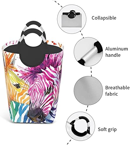 Gökkuşağı Zebra Kirli Giysiler Paketi, Katlanabilir, Saplı, Banyo Dolabı İçin Uygun Ev Depolama