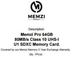 MEMZİ PRO 64 GB Sınıf 10 80 mb/s SDXC hafıza kartı Panasonic Lumix DMC-GX8, DMC-GX8A, DMC-GX8H, DMC-GX8K, DMC-GX8M, DMC-GX85, DMC-GX85K,
