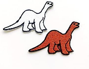 2 Küçük Set. Mini Brachiosaurus Dinozor Kahverengi Beyaz Dinozor Sevimli Karikatür Logo Yamalar Dikmek Demir on İşlemeli Aplike Rozeti