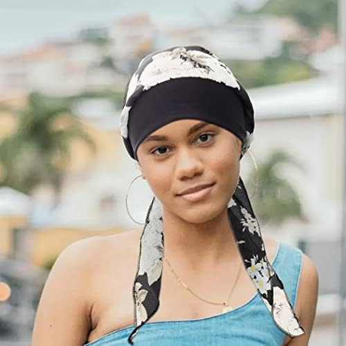 Yeılhıle Afrika Headwrap Siyah Baskılı Şapkalar Çiçek İpeksi Atkı Süper Yumuşak Saç Sarar Kadınlar için