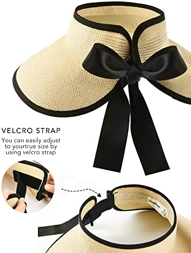 Camptrace güneşlikler Kadınlar için Geniş Ağız plaj şapkası UPF 50 + Katlanabilir Hasır siperlikli şapka At Kuyruğu Yaz Paketlenebilir
