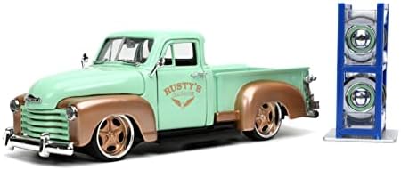 Sadece Kamyonlar 1: 24 1953 Chevy Pickup rusty'nin Garajı Döküm Araba ve Lastik Rafı, Çocuklar ve Yetişkinler için Oyuncaklar(Açık