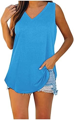 Grafik Bluz T-Shirt Kolsuz Yaz bayan Üstleri Basit Bayan Yaz Tankı Üstleri V Boyun Gömlek Moda Tunikler Katı Üstleri
