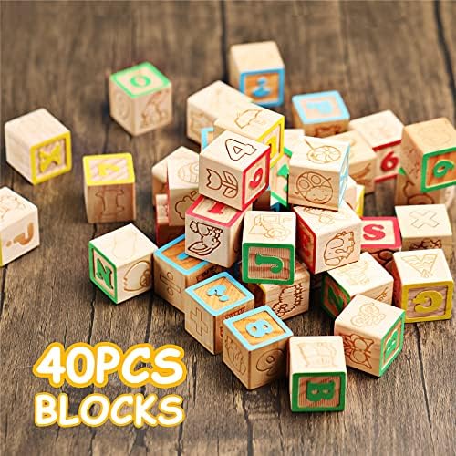 SainSmart Jr. ahşap ABC Alfabe Blokları Seti, 40 ADET Klasik Ahşap Oyuncak İstifleme Yapı Eğitici Öğrenme için, okul Öncesi için Örgü