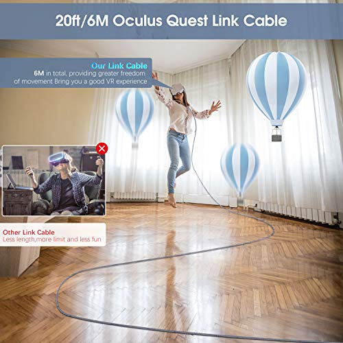 aceyoon 20ft Bağlantı Kablosu Oculus Quest 2/1, USB 3.1 GEN1 Sağ Açı Örgülü VR Kulaklık Kablosu, 5Gbps Yüksek Hızlı Veri Aktarımı ve
