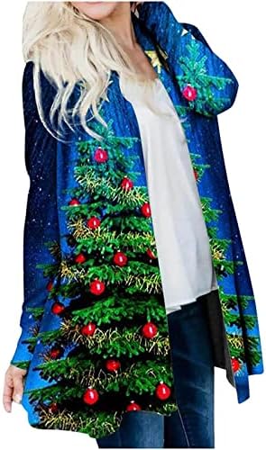 NOKMOPO Kırpılmış Ceket Kadın kadın Noel Uzun Kollu Ön Hırka Baskılı Üst Hafif Ceket