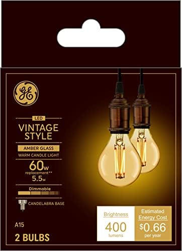 GE Aydınlatma Vintage Stil LED ampuller, 60 Watt Eqv, Amber cam, sıcak mum ışığı, A15 Standart ampul, küçük Taban (2 Paket)