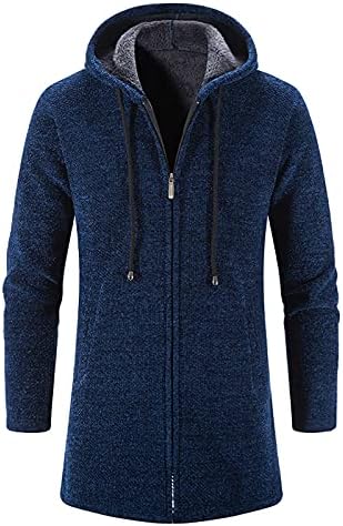 lulshou Orta Uzunlukta fermuarlı kapüşonlu kıyafet Ceket Erkekler için, Rahat Peluş Kalınlaşmış Termal Ceket, Düz Renk Tüm Maç Pamuklu