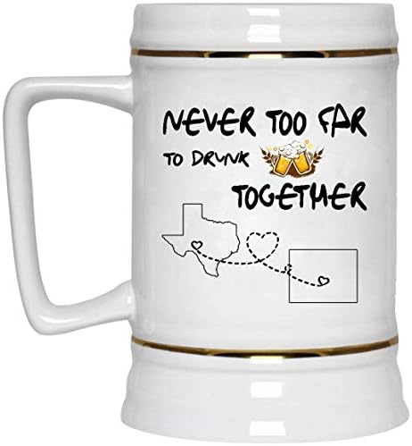 Hediye fikirleri Babalar Günü Kupa Bira Texas Wyoming Birlikte Bira Şarabı İçmek için Asla Çok Uzak Değil-Uzun Mesafe İlişkileri Kupa