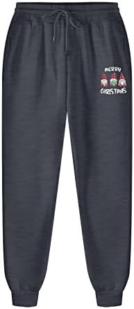 Sweatpants Erkekler için Rahat Moda Noel Baskı Dantel Up Elastik Spor Uzun Pantolon Pantolon