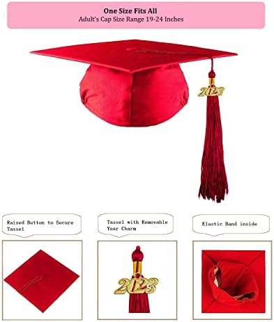 HEPNA Unisex-Lise Koleji Lisans Mezunları için Püsküllü 2023 Yetişkin Mat Mezuniyet Şapkası