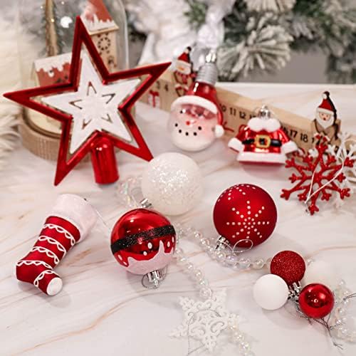 Valery Madelyn Geleneksel Kırmızı Beyaz Noel Süsleri Paketi | 3 Ürün) / 70ct Top Süsleri + 60 inç Komik Gnome Noel Ağacı Etek + 21