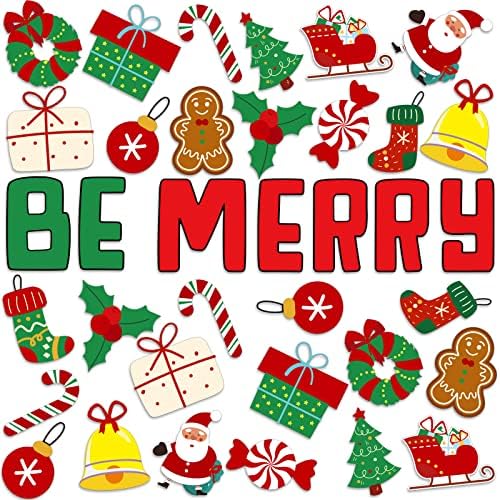 68 Pcs Noel Sınıf Bülten Sınır Dekor Set Noel Kesikler Noel Zencefilli Şeker Sınıf Süslemeleri Çocuklar Öğrenciler için Merry Christmas