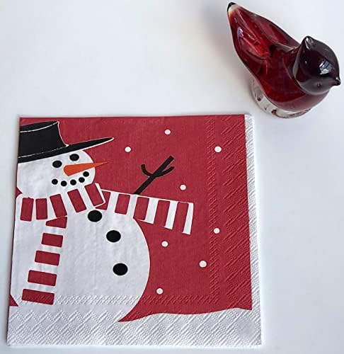 Mesajina 40cts 5x5 Kardan Adam Peçeteler Kardan Adam Kırmızı Kış Kokteyl Peçeteleri Dekupaj Peçeteler Kağıt Dekoratif Kağıt Peçeteler