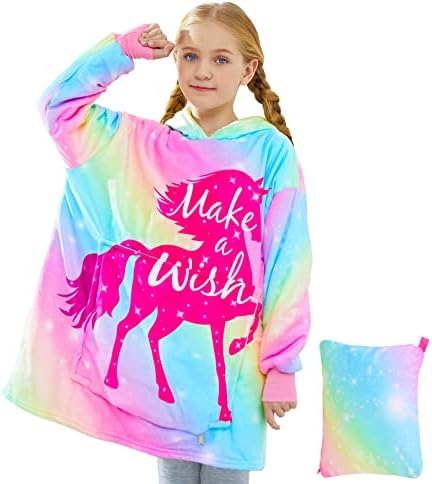 Çocuklar Giyilebilir Battaniye Hoodie, Büyük Boy Battaniye Hoodie Kazak Kazak Kapşonlu Unicorn Dinozor Battaniye Hediye Erkek Kız için