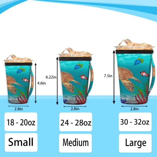 Okyanus Deniz Kaplumbağası Yosun Kullanımlık Buzlu Kahve Kollu Kolu Neopren kupa kılıfı Soda, Latte, Çay, İçecekler, Bira (18-32 oz)