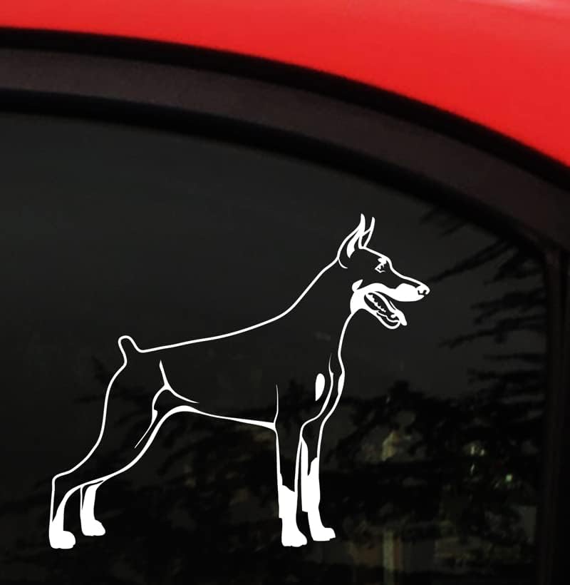 Doberman çıkartma-Boyut 5.5 x 4.8 inç - Vinil Dobie Köpek Çıkartması Araba Kamyon Pencere Bakan Sağ