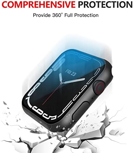 Misxi [2 Paket] Temperli Camlı Su Geçirmez Siyah Sert Çanta Apple Watch Serisi 8 Serisi 7 45mm ile Uyumlu, iWatch Ekran Koruyucu için