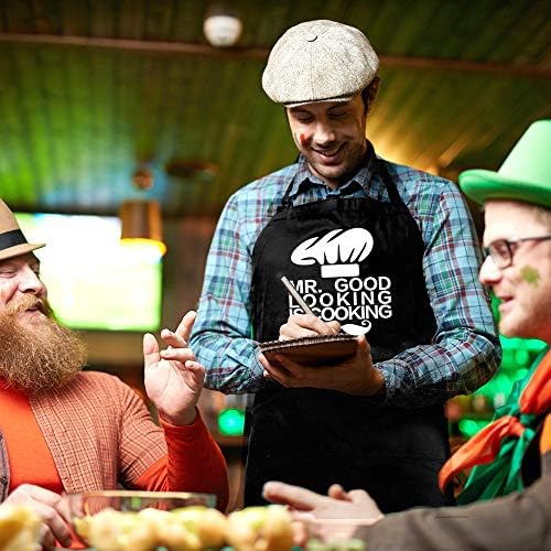 Erkekler için Komik Pişirme Önlüğü ve şef şapkası Seti-3 Cepli Erkekler için Ayarlanabilir Önlük şef önlüğü-Koca, Baba, Oğul, Büyükbaba