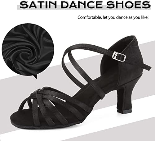 JUODVMP kadın Saten 5-Sapanlar Örgülü Latin Salsa Balo Salonu Uygulama Ayakkabı Modeli 518-5