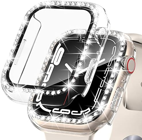 Apple Watch Case serisi 7 41mm için uyumlu Gotin Bling durumda, elmas PC sert ekran koruyucu Kapak Tampon temperli cam Filmi ile Kadın