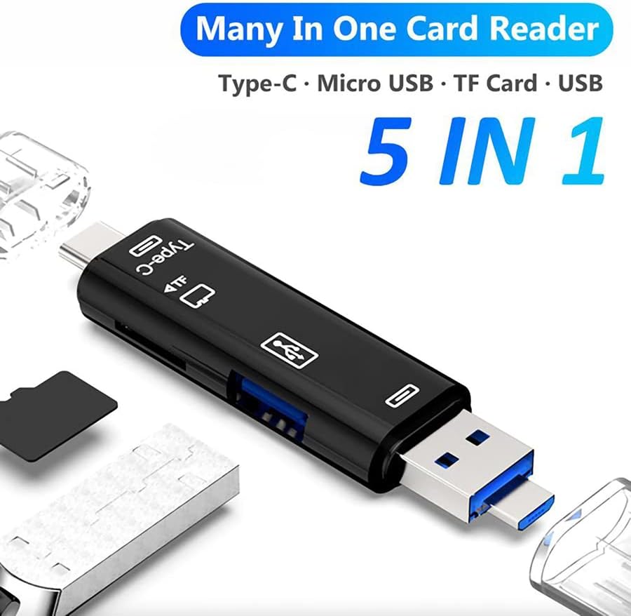 VOLT + 5 in 1 Çok Fonksiyonlu kart Okuyucu ile Uyumlu Xiaomi Mi 11X Pro USB Tip-C/ Mikro usb/ Tf/ USB 2.0/ SD kart okuyucu (Siyah)