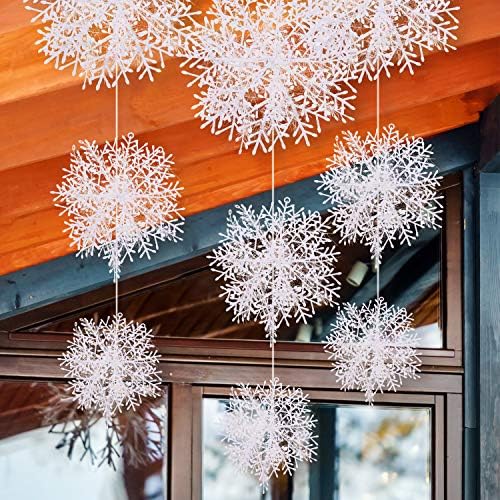Beyaz Kar Taneleri Süsler Plastik Kar Tanesi Dekorasyon Büyük Noel Asılı Glitter Snowflke için Noel Ağacı El Sanatları Açık Dekor,