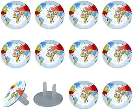 Elektrik Prizi Kapakları 12 Paket, plastik Fişler Kapakları Soket Koruyucu Güvenlik Kapakları-Dünya Haritası Renkli
