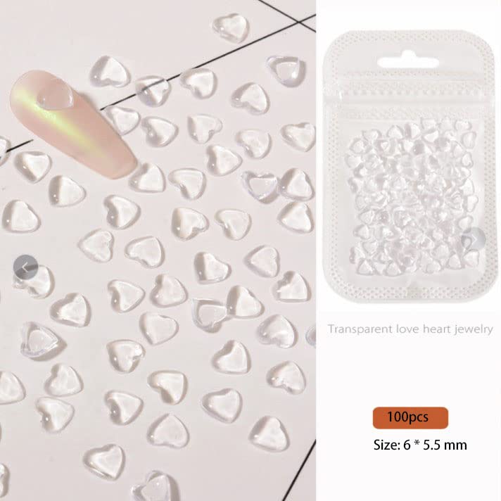 200 Adet Temizle Kalp Nail Art Charms, 3D Karışık Boyutu Aşk Kalpler Rhinestones Düz Jöle Reçine Kristal Takı Diamonds için Akrilik