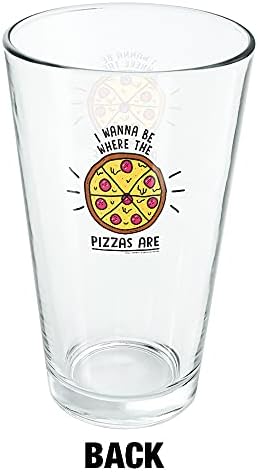 Pizzaların Komik Mizah olduğu yerde olmak istiyorum 16 oz Bira Bardağı, Temperli Cam, Baskılı tasarım ve mükemmel Bir Fan hediyesi