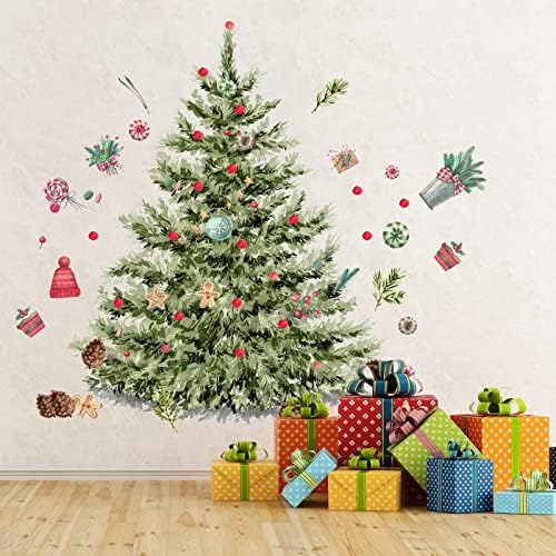 59x47 inç Büyük Noel Ağacı Duvar Çıkartmaları DIY Suluboya Çıkartması Çıkarılabilir Noel Ağacı Gaint Duvar Çıkartmaları Banyo Yatak