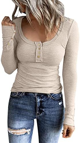 Kadınlar Bayanlar Uzun Kollu Batı Gömlek 1/4 Düğme Aşağı Kare Boyun Retro Üstleri İnce Sıkı Nervürlü Örgü Bluzlar