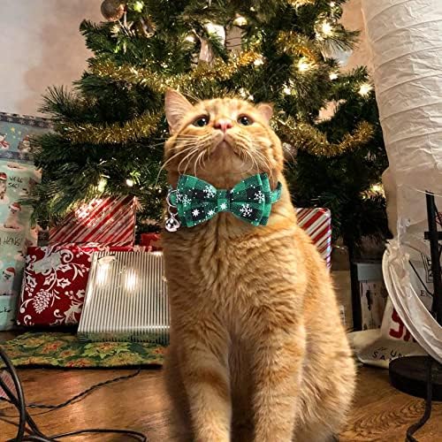 2 Paket Noel Kedi Yaka Ayrılıkçı ile Sevimli papyon ve Çan Noel Kar Taneleri Yeşil Kırmızı Izgara Hayvan Noel Süslemeleri için Kitty