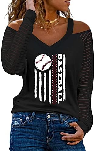 2023 Beyzbol Anne Gömlek Kadınlar için Seksi Soğuk Omuz V Yaka yazlık t-Shirt Beyzbol Leopar Anne Mektubu Baskı Üstleri Tee