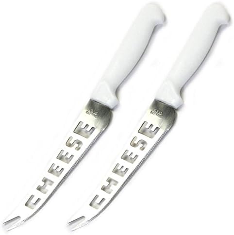 Beyaz Kulplu 2 Peynir Bıçağı Seti, Klasik Çatal Uçlu Paslanmaz Çelik Bıçak