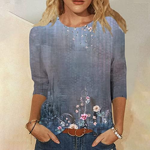 Kadınlar için 3/4 Kollu Üstleri Yaz Plaj Boho Çiçek Baskı Bluzlar Artı Boyutu O Boyun Moda Kazak Gömlek
