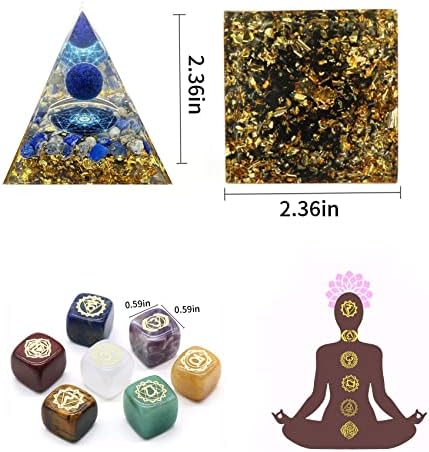 Knana orgon piramidi Kristal çakra taşları ve Ametist şifa taşı Başarı için kadife ipli çanta ile Set Şifa kristalleri Piramit Yoga