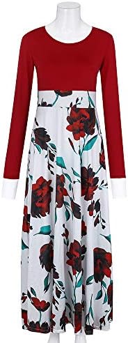 Usumıng kadın Artı Boyutu Elbise Rahat Pilili Crewneck Çiçek Baskı Yüksek Belli Ekip Boyun Gevşek Elbise